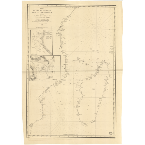 Reproduction carte marine ancienne Shom - 875 - MOZAMBIQUE,MADAGASCAR - INDIEN (Océan),MOZAMBIQUE (Canal),AFRIQUE (Côt