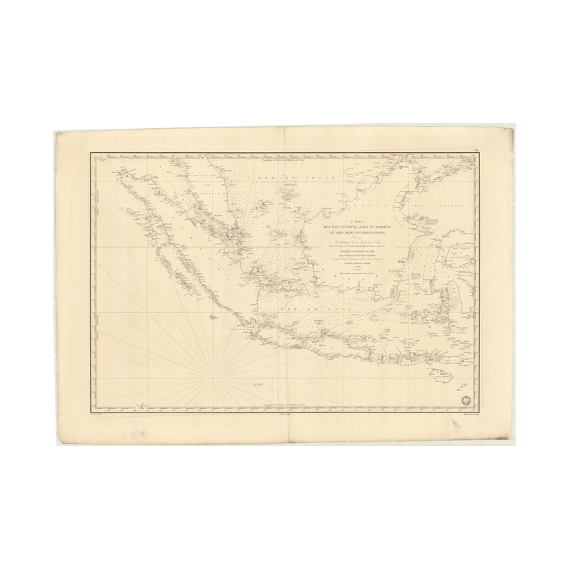 Reproduction carte marine ancienne Shom - 889 - SUMATRA, SUMATERA, JAVA, BORNEO, KALIMANTAN - INDONESIE - INDIEN (Océan