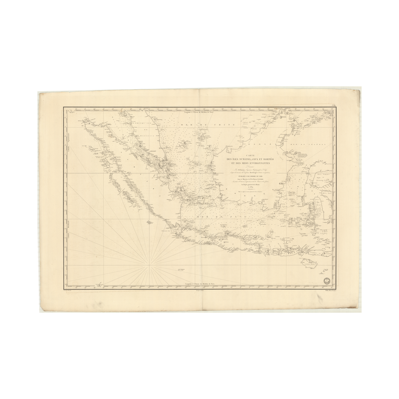 Carte marine ancienne - 889 - SUMATRA, SUMATERA, JAVA, BORNEO, KALIMANTAN - INDONESIE - INDIEN (Océan), CHINE (Mer), JAVA (Mer)