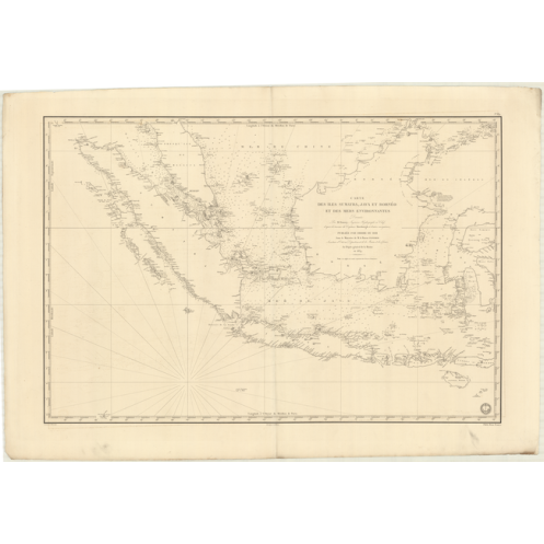 Reproduction carte marine ancienne Shom - 889 - SUMATRA, SUMATERA, JAVA, BORNEO, KALIMANTAN - INDONESIE - INDIEN (Océan