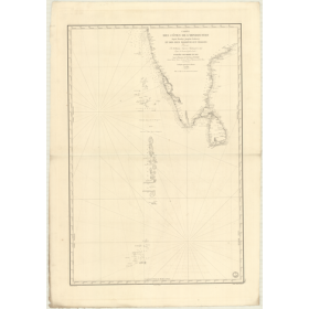 Reproduction carte marine ancienne Shom - 899 - HINDOUSTAN (Côte Ouest), CHAGOS (îles), BOMBAY, MACHILIPATNAM - INDE (
