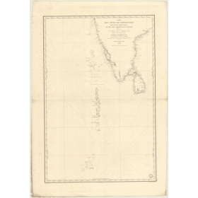 Reproduction carte marine ancienne - 899 - HINDOUSTAN (Côte Ouest), CHAGOS (îles), BOMBAY, MACHILIPATNAM - INDE (Côte Est), INDE