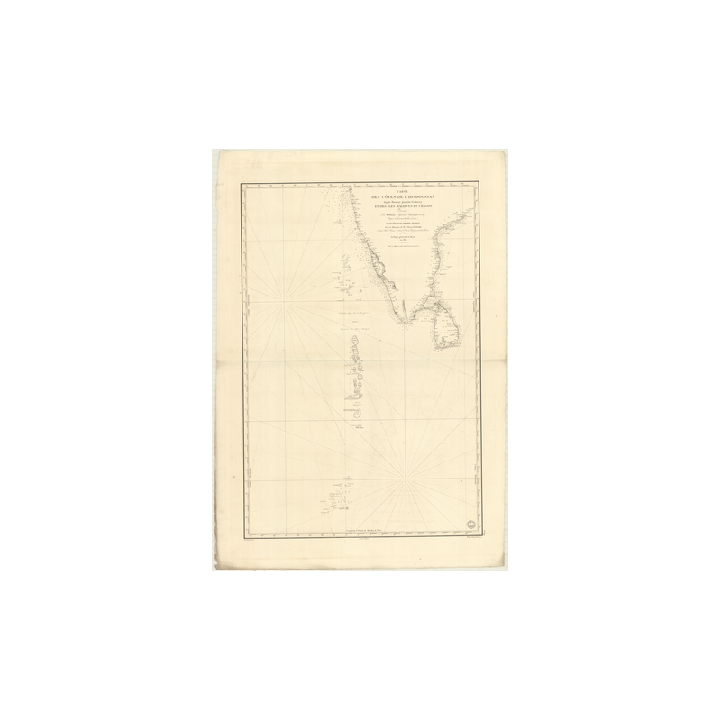 Reproduction carte marine ancienne Shom - 899 - HINDOUSTAN (Côte Ouest), CHAGOS (îles), BOMBAY, MACHILIPATNAM - INDE (