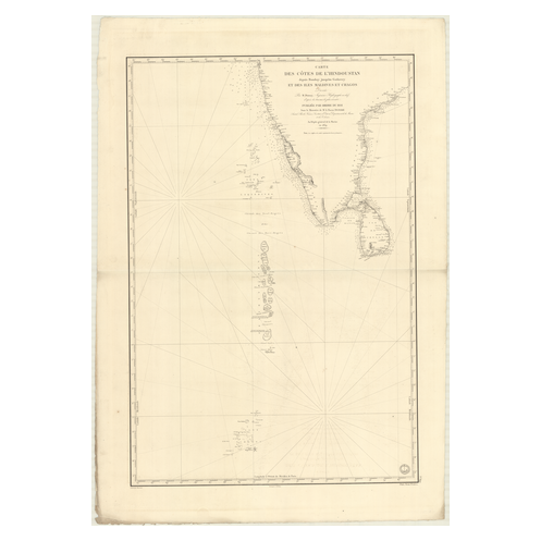 Reproduction carte marine ancienne Shom - 899 - HINDOUSTAN (Côte Ouest), CHAGOS (îles), BOMBAY, MACHILIPATNAM - INDE (