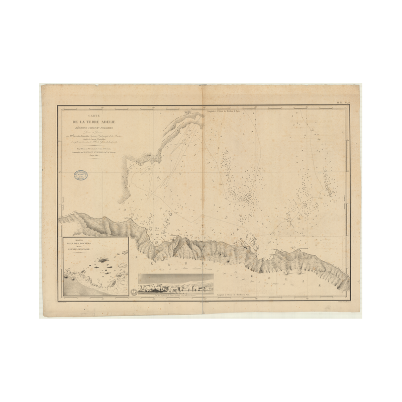 Reproduction carte marine ancienne Shom - 915 - ADELIE (Terre) - INDIEN (Océan),DUMONT d'URVILLE (Mer) - (1840 - 1914)