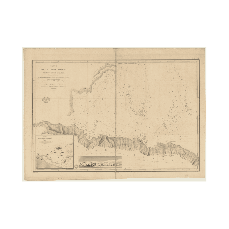 Reproduction carte marine ancienne Shom - 915 - ADELIE (Terre) - INDIEN (Océan),DUMONT d'URVILLE (Mer) - (1840 - 1914)