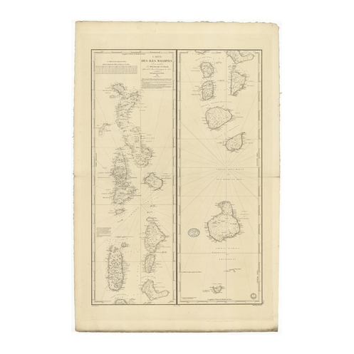 Reproduction carte marine ancienne Shom - 942 - MALDIVES - INDIEN (Océan) - (1841 - 1979)