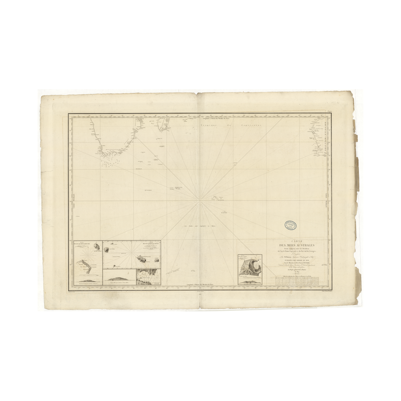 Reproduction carte marine ancienne Shom - 955 - KERGUELEN (îles), ENDERBY (Terre) - AUSTRALIE (Côte Sud-Ouest) - INDIE