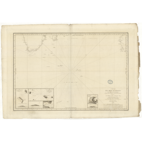 Reproduction carte marine ancienne Shom - 955 - KERGUELEN (îles), ENDERBY (Terre) - AUSTRALIE (Côte Sud-Ouest) - INDIE
