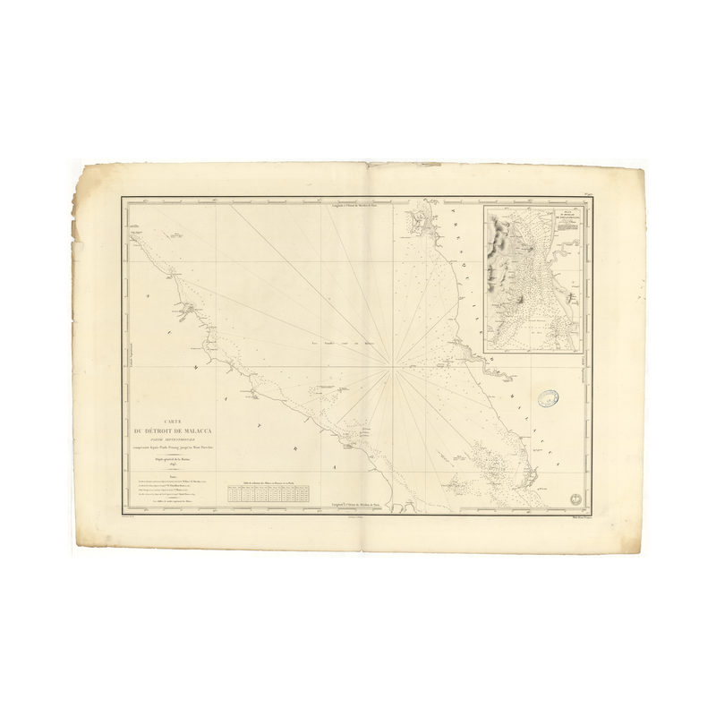 Reproduction carte marine ancienne Shom - 977 - MALACCA (Détroit - partie Nord), pENANG (Poulo), pARCELAR (Mont) - INDO