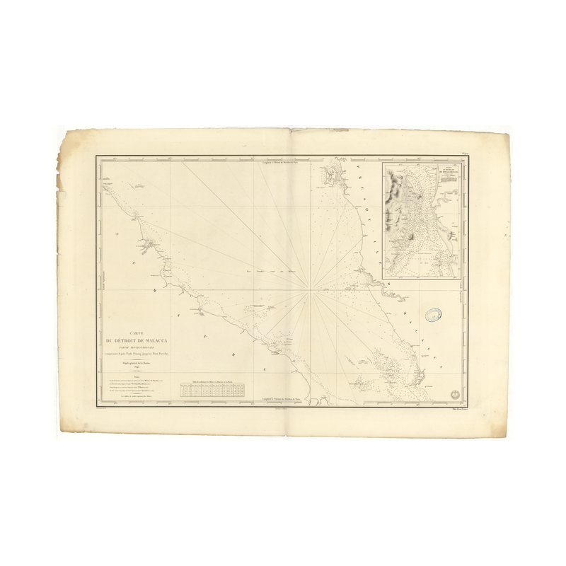 Reproduction carte marine ancienne - 977 - MALACCA (Détroit - Partie Nord), PENANG (Poulo), PARCELAR (Mont) - INDONESIE, MALAISI