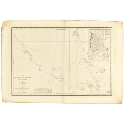 Carte marine ancienne - 977 - MALACCA (Détroit - Partie Nord), PENANG (Poulo), PARCELAR (Mont) - INDONESIE, MALAISIE - INDIEN (O