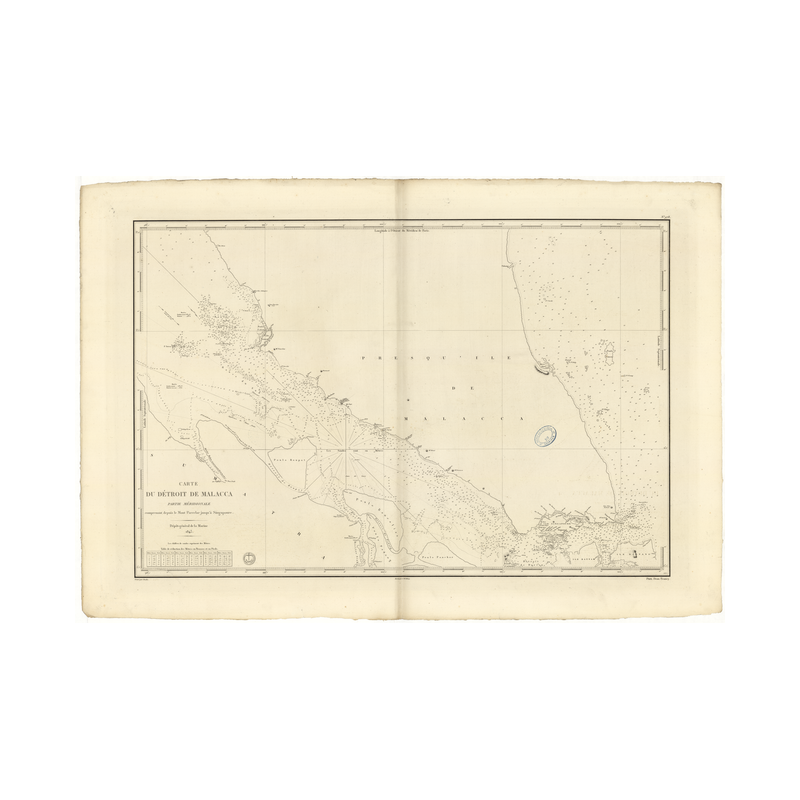 Reproduction carte marine ancienne Shom - 978 - MALACCA (Détroit - partie Sud), pARCELAR (Mont), SINGAPOUR - INDONESIE,