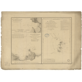 Reproduction carte marine ancienne Shom - 986 - MAYOTTE (île) - COMORES - INDIEN (Océan),MOZAMBIQUE (Canal) - (1843 -