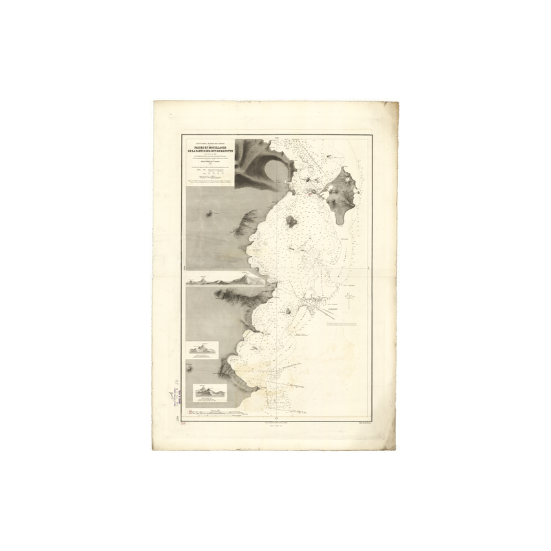 Reproduction carte marine ancienne - 987 - MAYOTTE (île - Côte Sud-Est) - COMORES - INDIEN (Océan), MOZAMBIQUE (Canal) - (1843 -