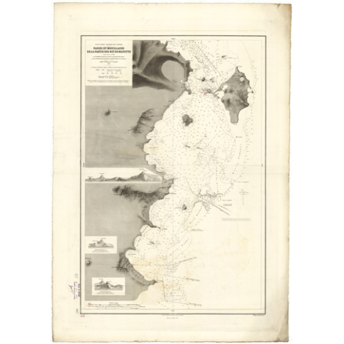 Reproduction of old nautical chart - 987 - MAYOTTE (île - Côte Sud-Est) - COMORES - INDIEN (Océan), MOZAMBIQUE (Canal) - (1843 -