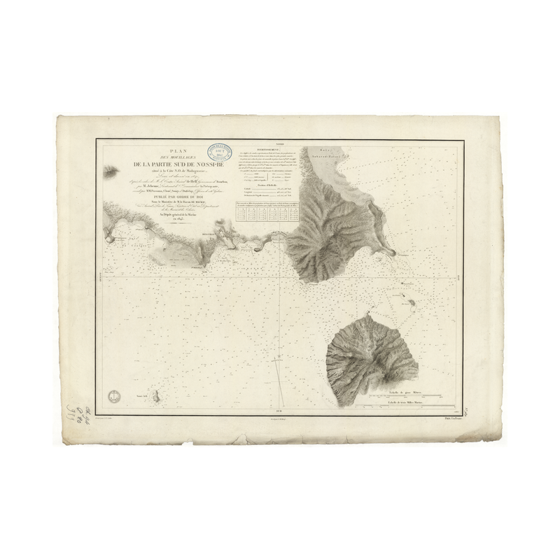 Reproduction carte marine ancienne Shom - 989 - NOSSI-BE (île - Côte Sud) - MADAGASCAR (Côte Ouest) - INDIEN (Océan)