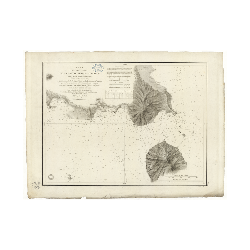 Reproduction carte marine ancienne - 989 - NOSSI-BE (île - Côte Sud) - MADAGASCAR (Côte Ouest) - INDIEN (Océan), MOZAMBIQUE (Can