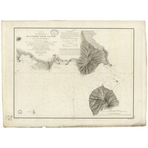 Carte marine ancienne - 989 - NOSSI-BE (île - Côte Sud) - MADAGASCAR (Côte Ouest) - INDIEN (Océan), MOZAMBIQUE (Canal) - (1843 -