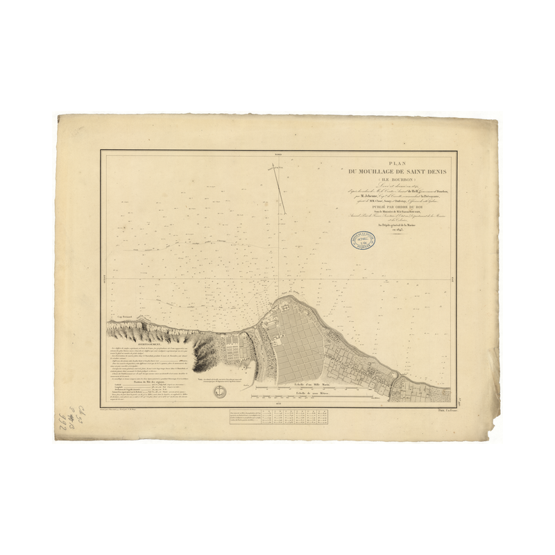 Carte marine ancienne - 992 - BOURBON (île), LA REUNION (île), SAINT-DENIS (Mouillage) - INDIEN (Océan) - (1843 - ?)