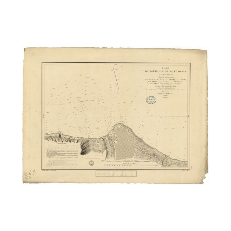 Reproduction carte marine ancienne - 992 - BOURBON (île), LA REUNION (île), SAINT-DENIS (Mouillage) - INDIEN (Océan) - (1843 - ?