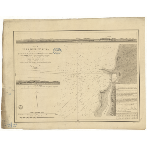 Reproduction carte marine ancienne Shom - 993 - MOKA (Rade), MOKHA (Rade) - YEMEN - INDIEN (Océan),ROUGE (Mer) - (1843
