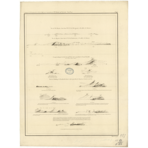 Reproduction carte marine ancienne Shom - 997 - MAYOTTE (île) - COMORES - INDIEN (Océan),MOZAMBIQUE (Canal) - (1843 -