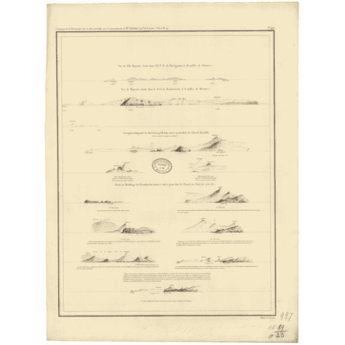 Reproduction carte marine ancienne Shom - 997 - MAYOTTE (île) - COMORES - INDIEN (Océan),MOZAMBIQUE (Canal) - (1843 -