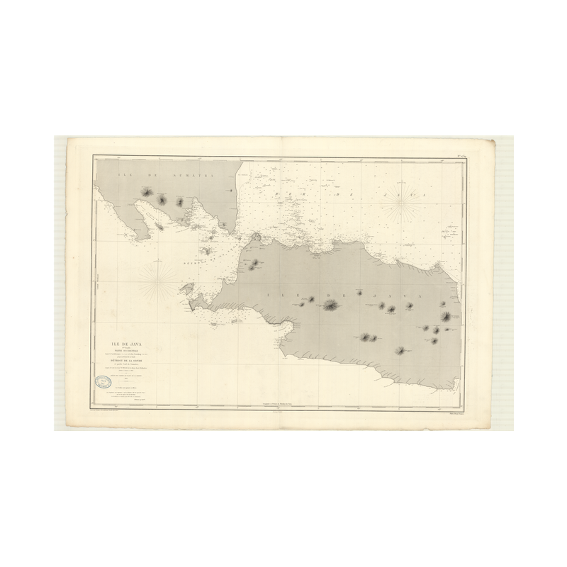 Reproduction carte marine ancienne Shom - 2739 - SUMATRA (Côte Sud), SUMATERA (Côte Sud), JAVA (Côte Ouest) - INDONES