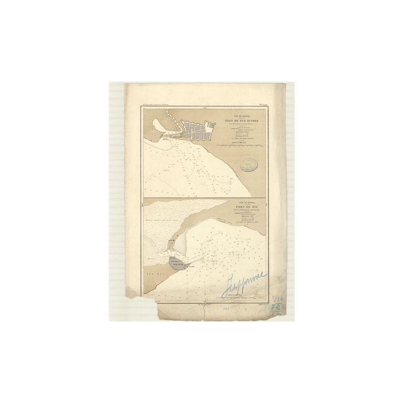 Carte marine ancienne - 2794 - KATIWAR, PUR BUNDER (Port) - INDE (Côte Ouest) - INDIEN (Océan), ARABIE (Mer) - (1869 - 1915)