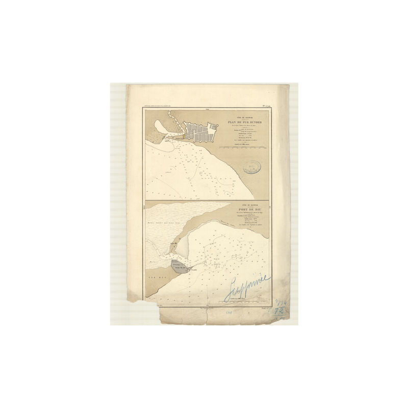 Reproduction carte marine ancienne - 2794 - KATIWAR, PUR BUNDER (Port) - INDE (Côte Ouest) - INDIEN (Océan), ARABIE (Mer) - (186