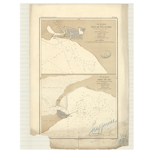 Reproduction carte marine ancienne - 2794 - KATIWAR, PUR BUNDER (Port) - INDE (Côte Ouest) - INDIEN (Océan), ARABIE (Mer) - (186 Reproduction carte marine ancienne - 2794 - KATIWAR, PUR BUNDER (Port) - INDE (Côte Ouest) - INDIEN (Océan), ARABIE (Mer) - (186