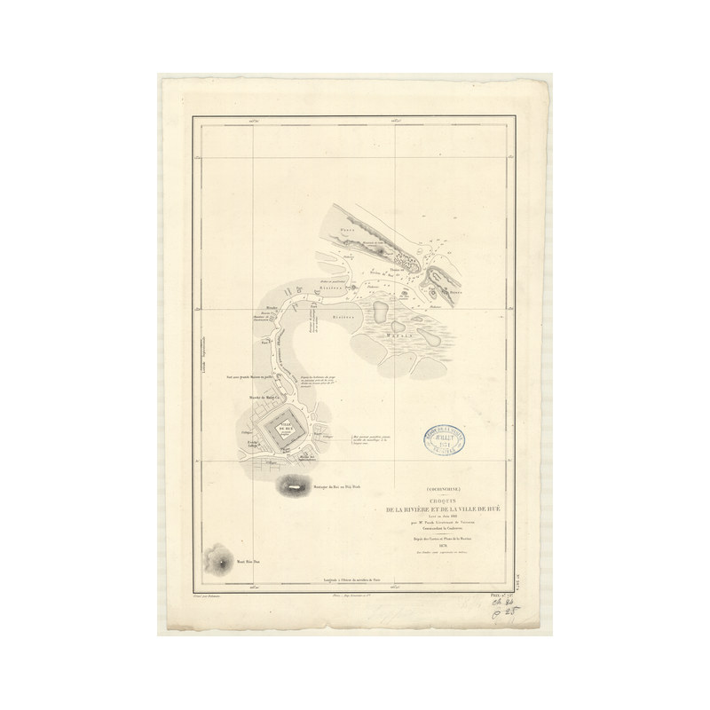 Reproduction carte marine ancienne Shom - 2874 - HUE (Abords) - COCHINCHINE,VIETNAM - pACIFIQUE,CHINE (Mer) - (1870 - 18