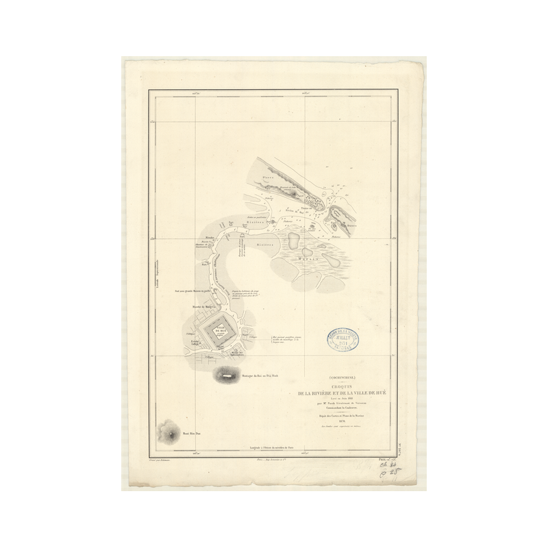 Reproduction carte marine ancienne - 2874 - HUE (Abords) - COCHINCHINE, VIETNAM - PACIFIQUE, CHINE (Mer) - (1870 - 1880)