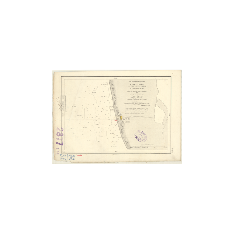 Reproduction carte marine ancienne Shom - 2877 - INDOUSTAN (Côte Ouest), HINDOUSTAN (Côte Ouest), ALIPEE (Rade), ALLEP