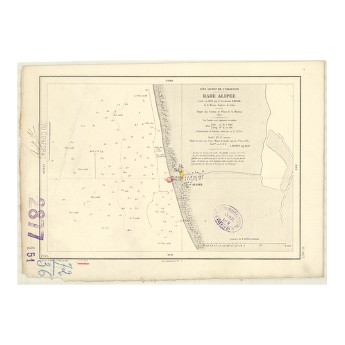 Carte marine ancienne - 2877 - INDOUSTAN (Côte Ouest), HINDOUSTAN (Côte Ouest), ALIPEE (Rade), ALLEPPI (Rade) - INDE (Côte Ouest