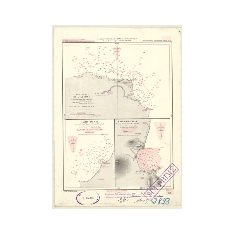 Reproduction carte marine ancienne - 2893 - GAYS (île), QAIS (île) - IRAN (Côte Sud) - INDIEN (Océan), PERSIQUE (Golfe) - (1870
