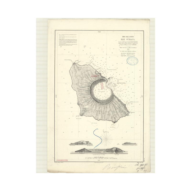 Reproduction carte marine ancienne Shom - 2949 - SAINT-PAUL (île) - INDIEN (Océan),INDES (Mer) - (1870 - 1934)