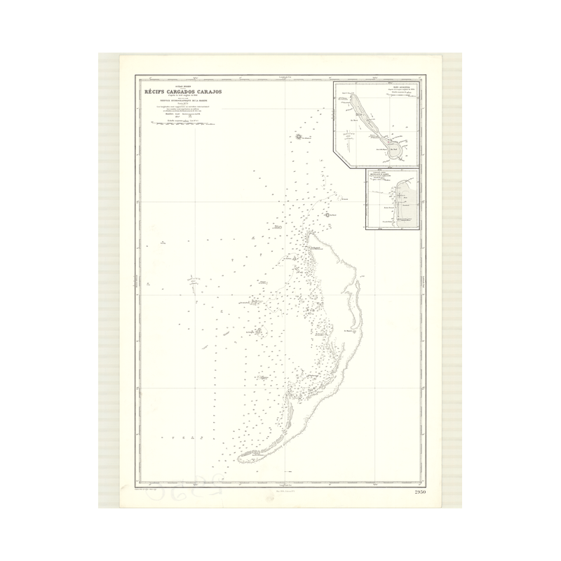 Reproduction carte marine ancienne Shom - 2950 - CARGADOS CARAJOS (Récifs) - INDIEN (Océan),INDES (Mer) - (1870 - ?)