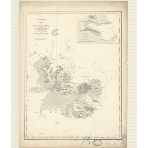 Reproduction carte marine ancienne Shom - 2951 - KERGUELEN (îles) - INDIEN (Océan),INDES (Mer) - (1870 - ?)