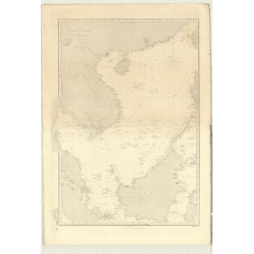Reproduction carte marine ancienne Shom - 3002 - BORNEO - VIETNAM,CHINE (Côte Sud) - pACIFIQUE,CHINE (Mer) - (1871 - 18