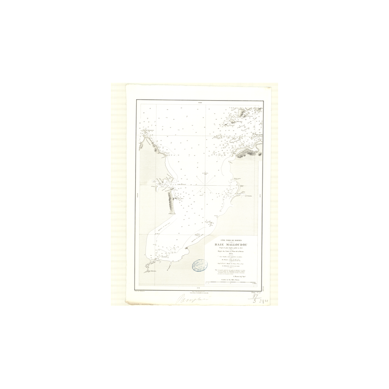 Reproduction carte marine ancienne Shom - 3321 - BORNEO (Côte Nord), SABAH, MALLOUDOU (Baie), MARUDU (Baie) - pACIFIQUE