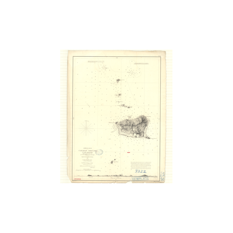 Reproduction carte marine ancienne Shom - 3322 - SOULOU (Archipel), SULU (Archipel), CAGAYAN (île) - pACIFIQUE,SULU (Me