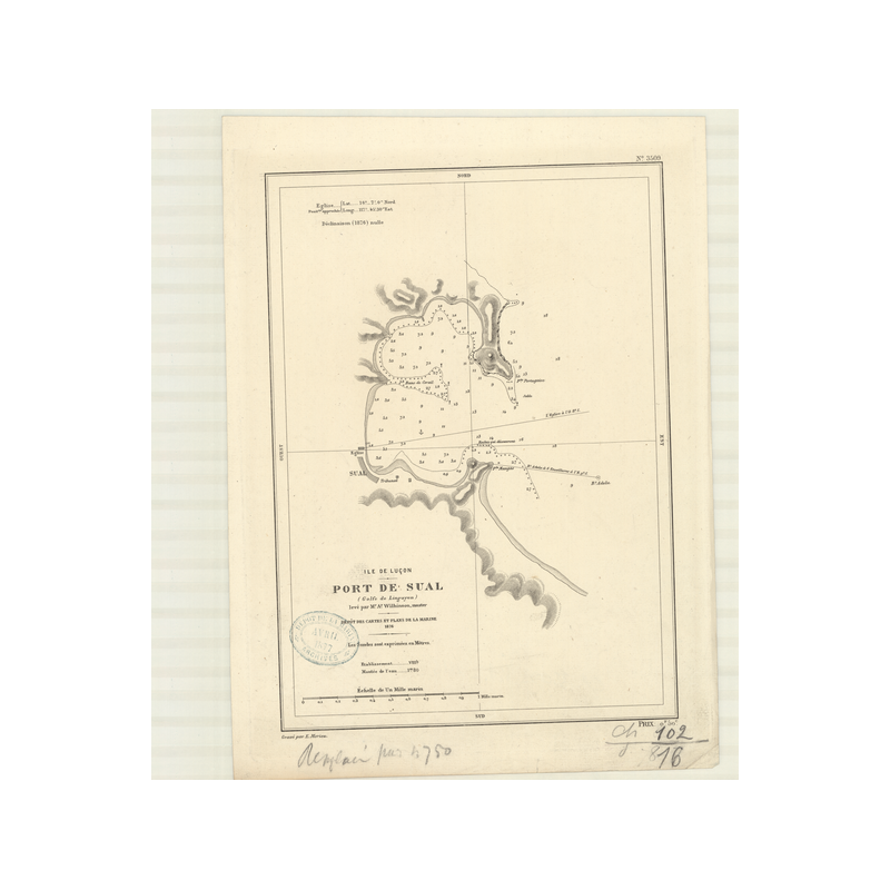 Reproduction carte marine ancienne Shom - 3509 - LUCON (île), LINGAYEN (Golfe), SUAL (Port) - PhilippINES - pACIFIQUE -