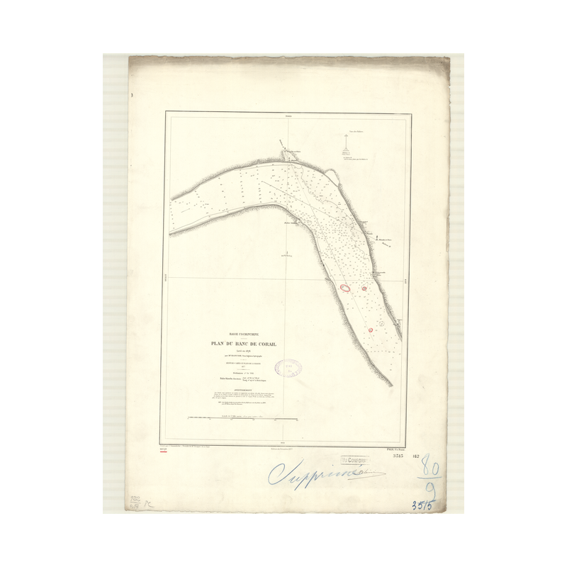 Reproduction carte marine ancienne Shom - 3515 - SAIGON (Rivière), CORAIL (Banc) - COCHINCHINE (Basse),VIETNAM - pACIFI