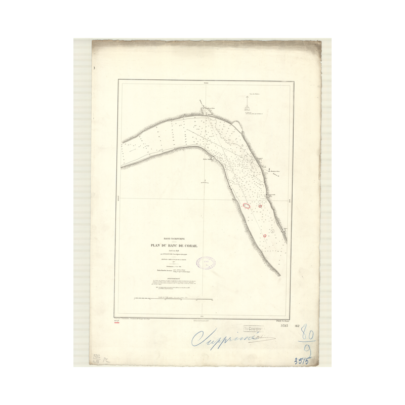 Reproduction carte marine ancienne - 3515 - SAIGON (Rivière), CORAIL (Banc) - COCHINCHINE (Basse), VIETNAM - PACIFIQUE, CHINE (M