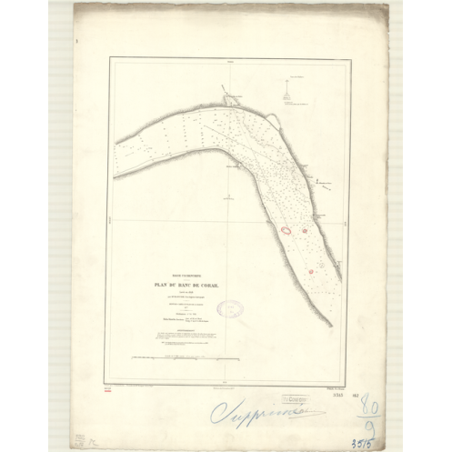 Carte marine ancienne - 3515 - SAIGON (Rivière), CORAIL (Banc) - COCHINCHINE (Basse), VIETNAM - PACIFIQUE, CHINE (Mer) - (1877 -
