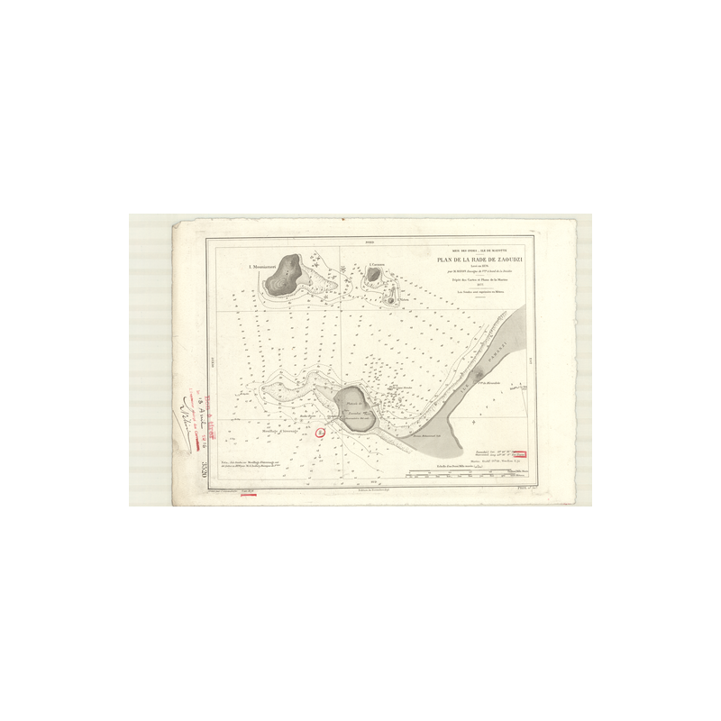 Reproduction carte marine ancienne Shom - 3520 - MAYOTTE (île), ZAOUDZI (Rade), d'AOUDZI (Rade) - COMORES - INDIEN (Océan),INDE