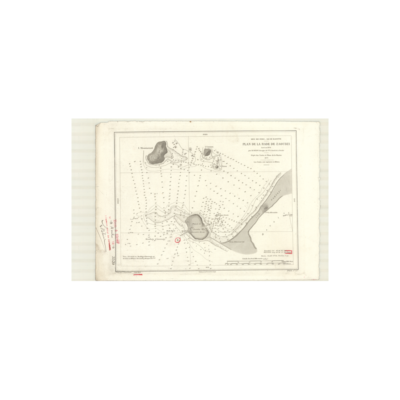 Reproduction carte marine ancienne - 3520 - MAYOTTE (île), ZAOUDZI (Rade), DZAOUDZI (Rade) - COMORES - INDIEN (Océan), INDES (Me