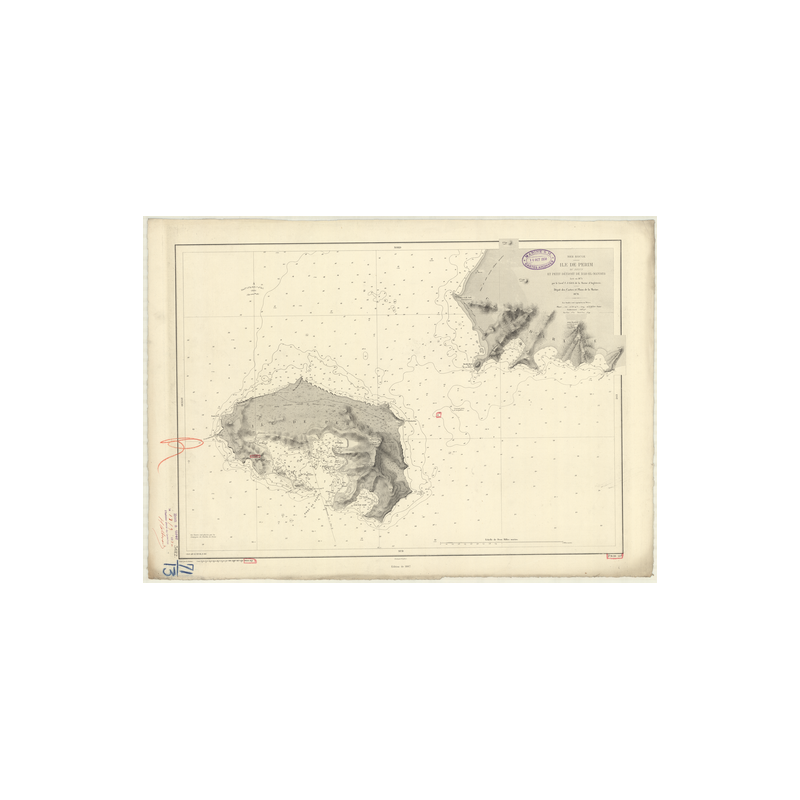 Reproduction carte marine ancienne Shom - 3612 - pERIM (île), MEYUN (île), BAB-EL-MANDEB (Détroit) - INDIEN (Océan),